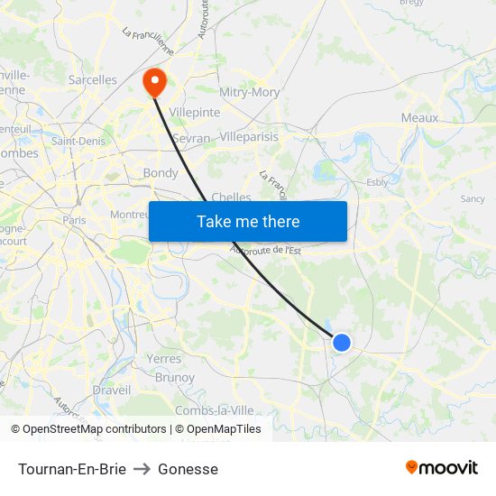 Tournan-En-Brie to Gonesse map