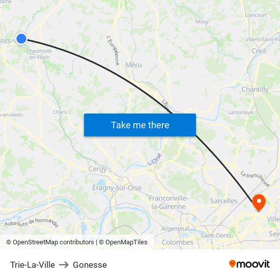 Trie-La-Ville to Gonesse map