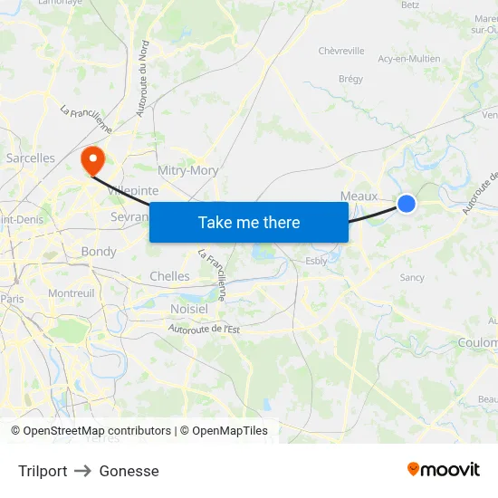 Trilport to Gonesse map