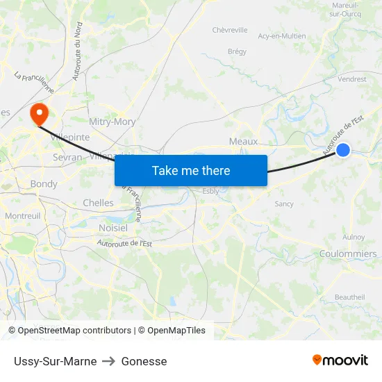 Ussy-Sur-Marne to Gonesse map