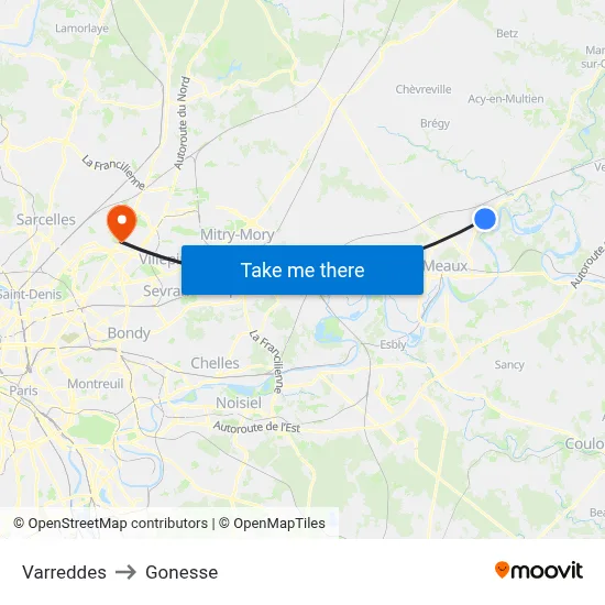 Varreddes to Gonesse map