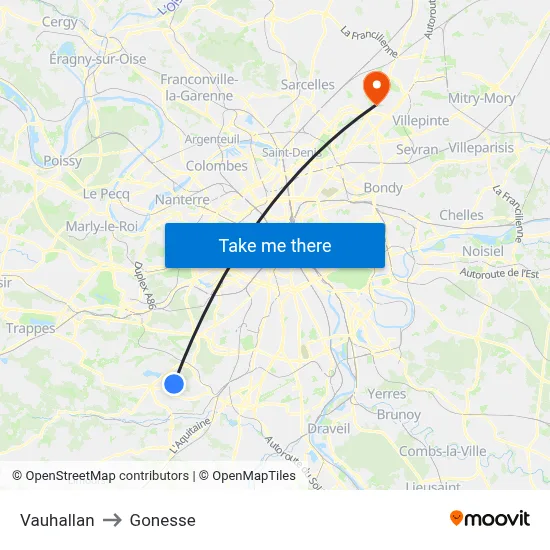 Vauhallan to Gonesse map
