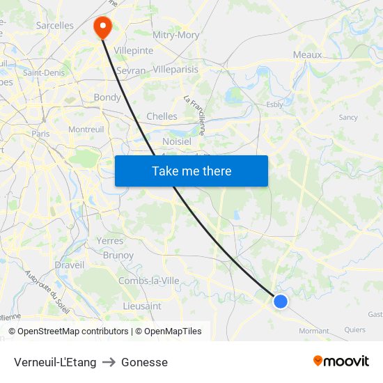 Verneuil-L'Etang to Gonesse map