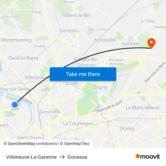 Villeneuve-La-Garenne to Gonesse map