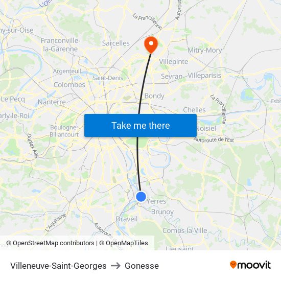 Villeneuve-Saint-Georges to Gonesse map