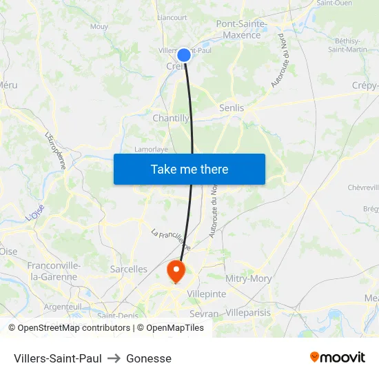 Villers-Saint-Paul to Gonesse map