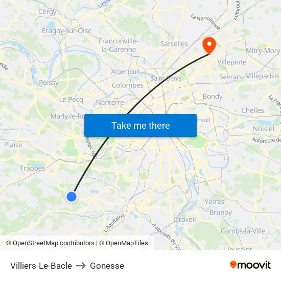 Villiers-Le-Bacle to Gonesse map