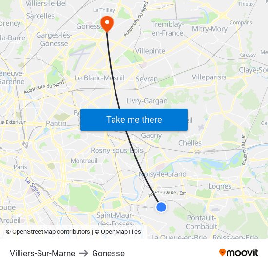 Villiers-Sur-Marne to Gonesse map