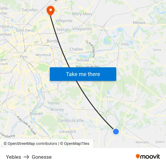 Yebles to Gonesse map