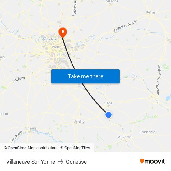 Villeneuve-Sur-Yonne to Gonesse map