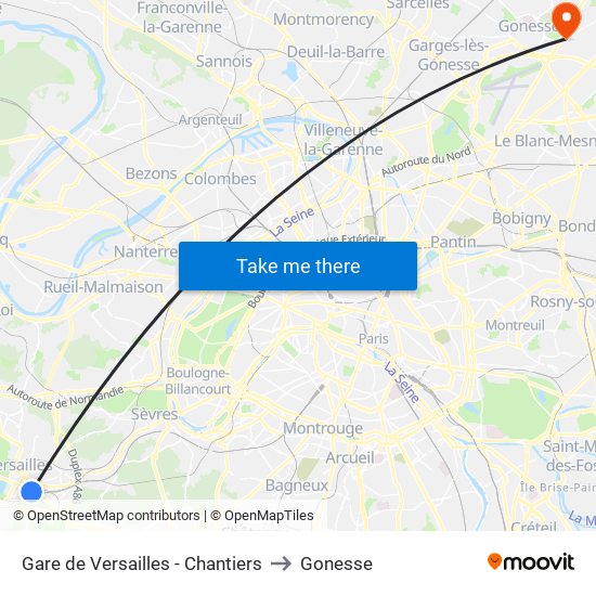 Gare de Versailles - Chantiers to Gonesse map