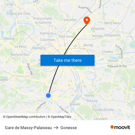 Gare de Massy-Palaiseau to Gonesse map