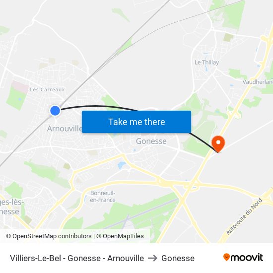 Villiers-Le-Bel - Gonesse - Arnouville to Gonesse map