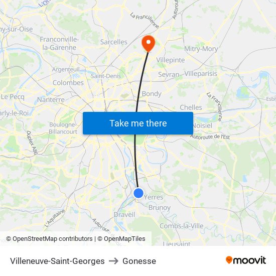 Villeneuve-Saint-Georges to Gonesse map