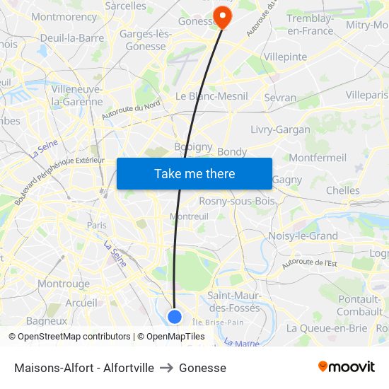 Maisons-Alfort - Alfortville to Gonesse map