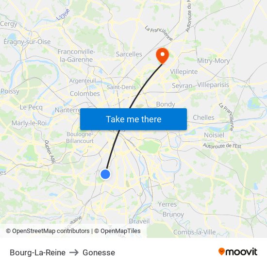 Bourg-La-Reine to Gonesse map