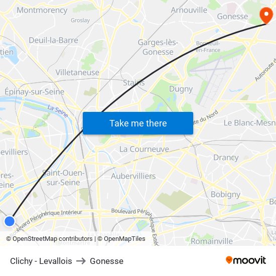 Clichy - Levallois to Gonesse map