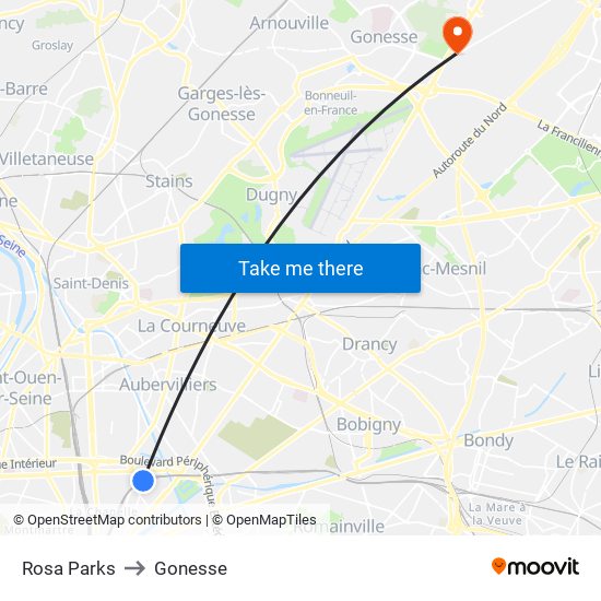 Rosa Parks to Gonesse map