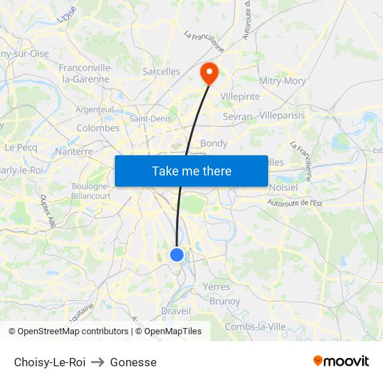 Choisy-Le-Roi to Gonesse map