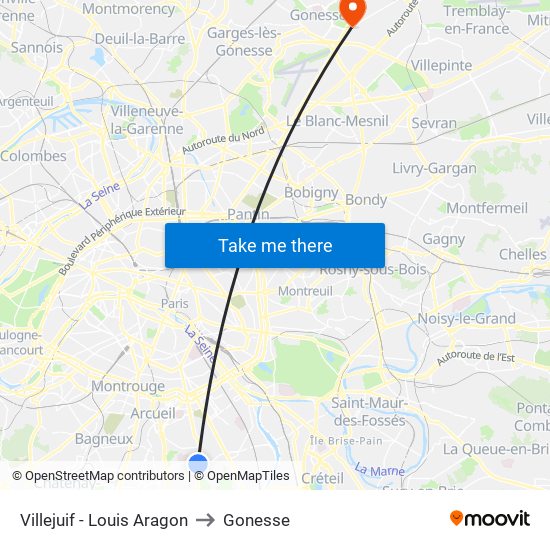 Villejuif - Louis Aragon to Gonesse map