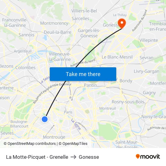 La Motte-Picquet - Grenelle to Gonesse map