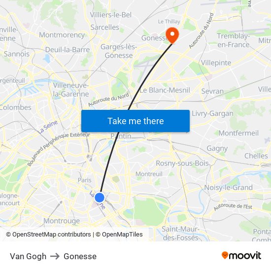 Van Gogh to Gonesse map