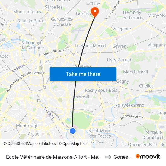 École Vétérinaire de Maisons-Alfort - Métro to Gonesse map