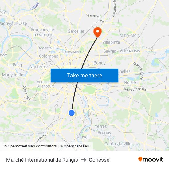 Marché International de Rungis to Gonesse map
