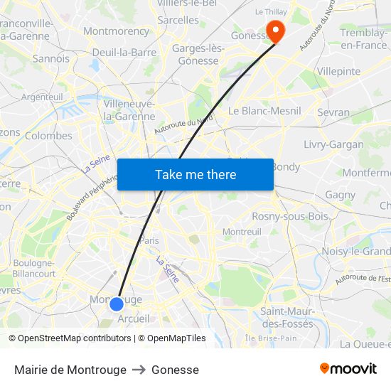 Mairie de Montrouge to Gonesse map
