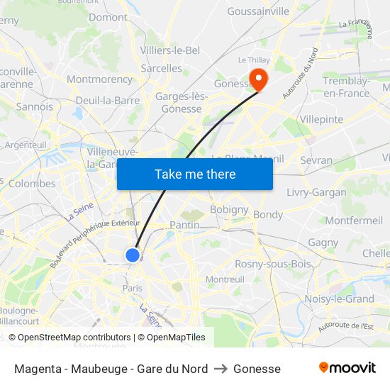 Magenta - Maubeuge - Gare du Nord to Gonesse map