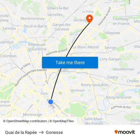 Quai de la Rapée to Gonesse map