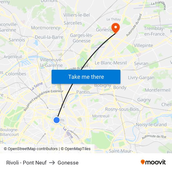 Rivoli - Pont Neuf to Gonesse map