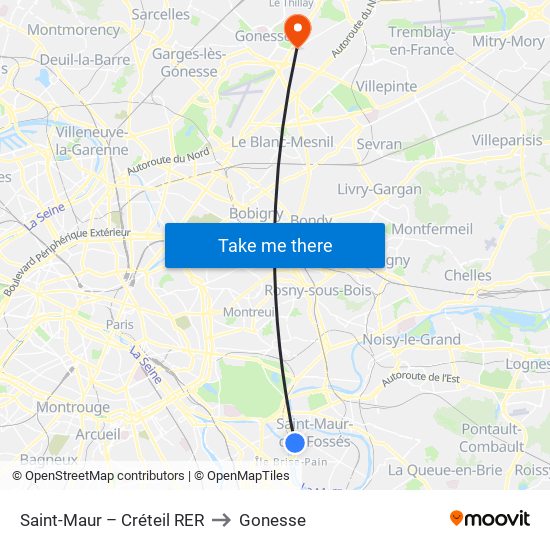 Saint-Maur – Créteil RER to Gonesse map