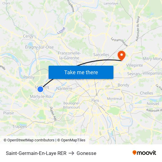 Saint-Germain-En-Laye RER to Gonesse map