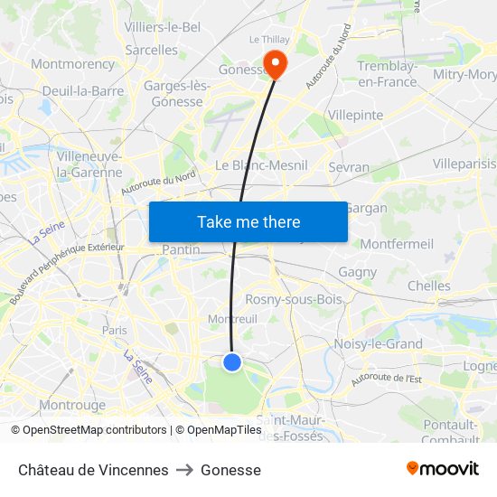 Château de Vincennes to Gonesse map