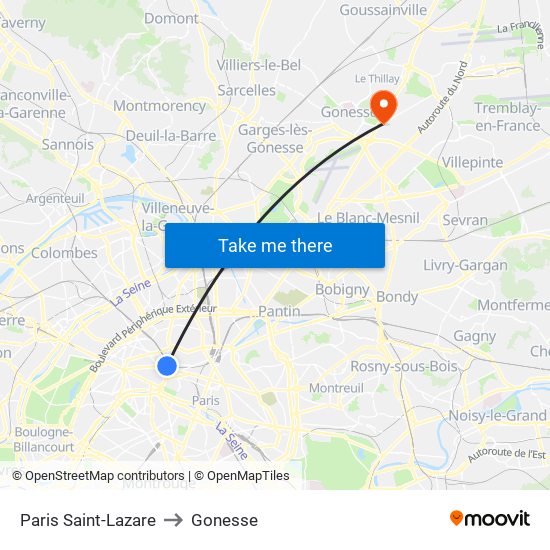 Paris Saint-Lazare to Gonesse map