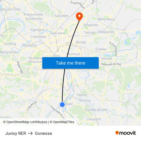 Juvisy RER to Gonesse map