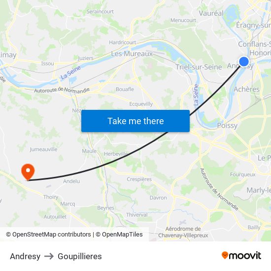 Andresy to Goupillieres map