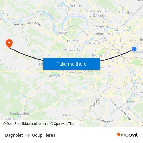 Bagnolet to Goupillieres map