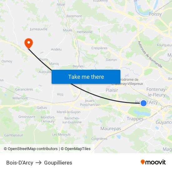 Bois-D'Arcy to Goupillieres map