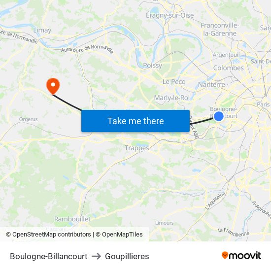 Boulogne-Billancourt to Goupillieres map