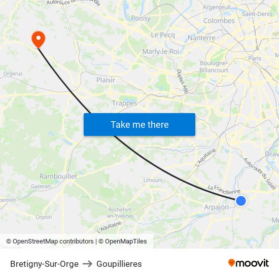 Bretigny-Sur-Orge to Goupillieres map