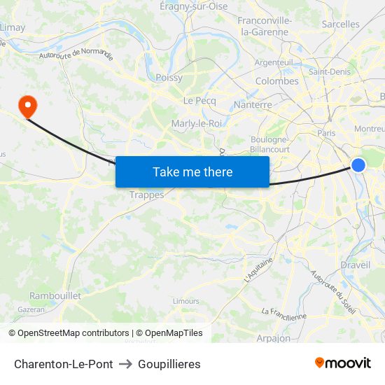 Charenton-Le-Pont to Goupillieres map