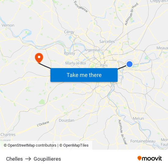 Chelles to Goupillieres map