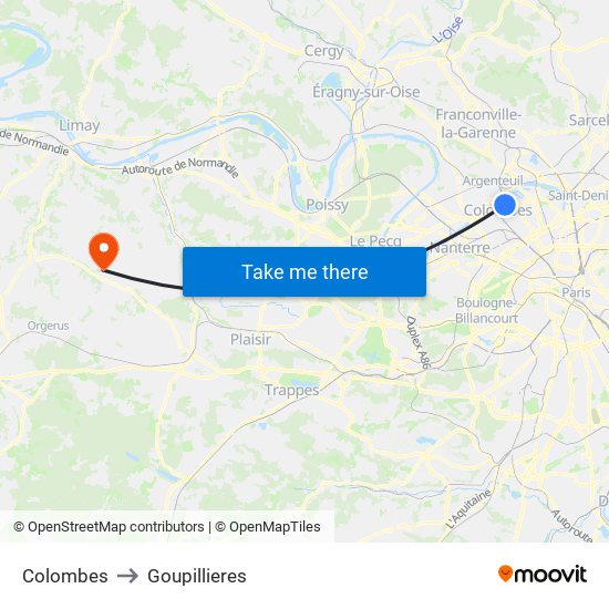 Colombes to Goupillieres map