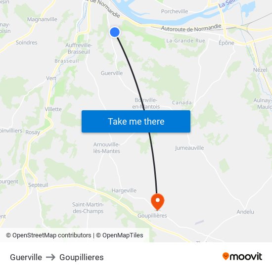 Guerville to Goupillieres map