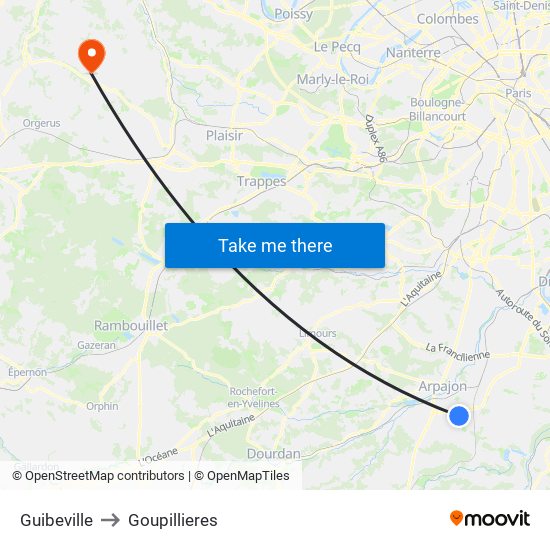 Guibeville to Goupillieres map