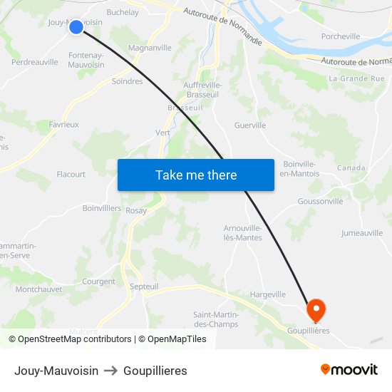 Jouy-Mauvoisin to Goupillieres map