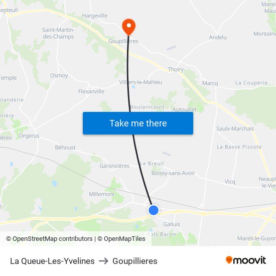 La Queue-Les-Yvelines to Goupillieres map