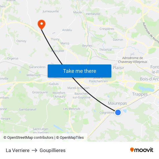 La Verriere to Goupillieres map